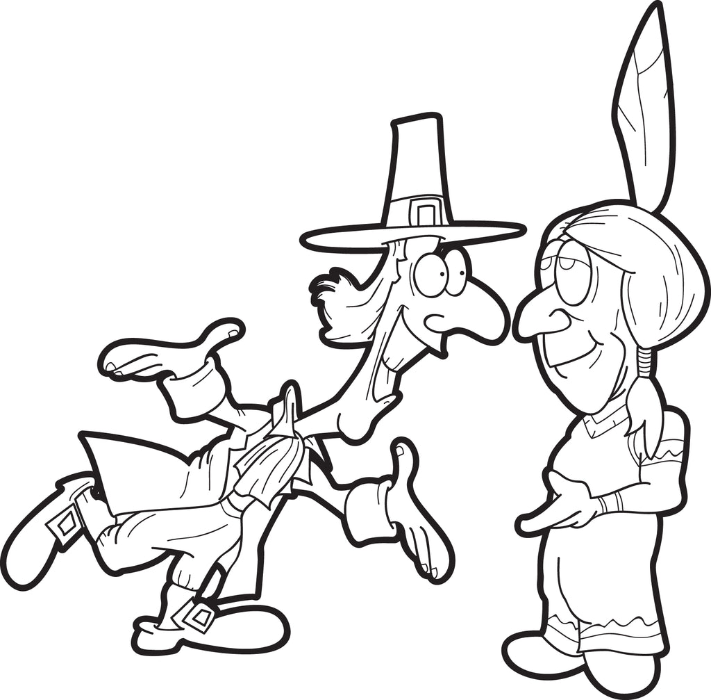 Printable pilgrim and indian coloring page for kids â