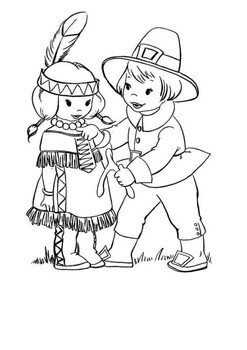 Pilgrims and native americans coloring tpt