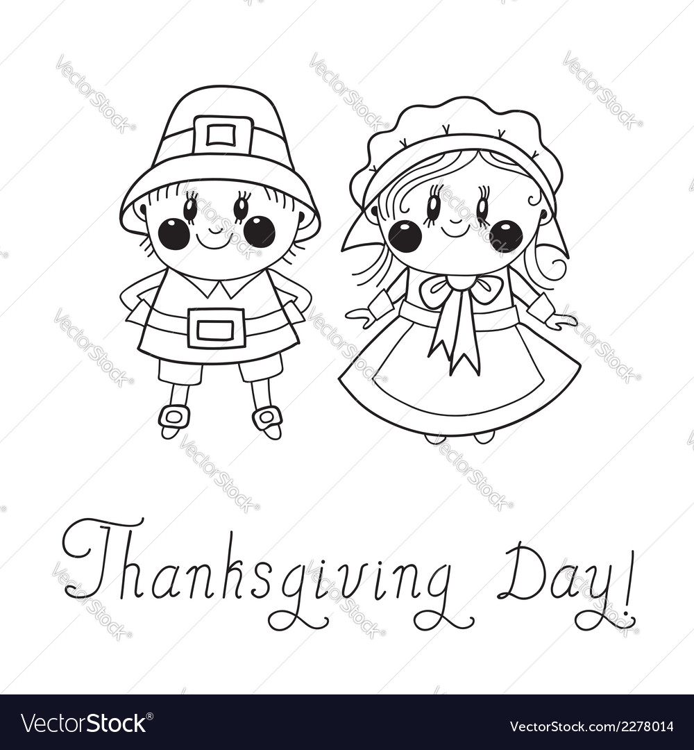 Thanksgiving day children pilgrim couple vector image