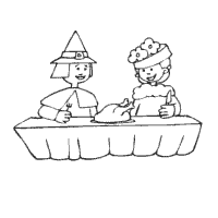 Thanksgiving pilgrim couple dinner table coloring pages