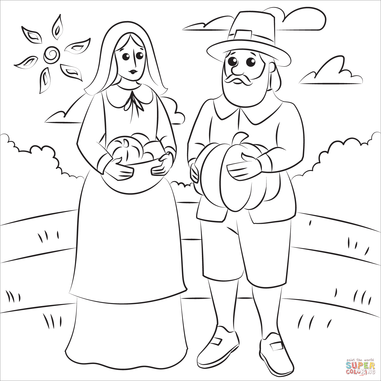 Pilgrim couple coloring page free printable coloring pages