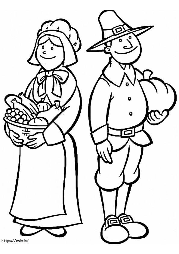 Pilgrim couple kneeling coloring page