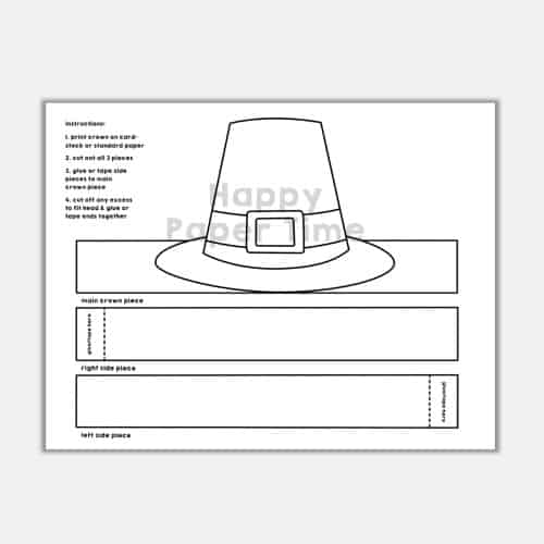 Pilgrim coloring paper hat thanksgiving craft for kids