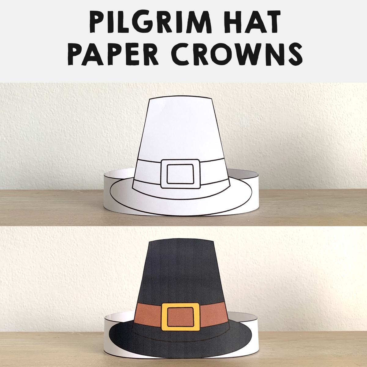 Pilgrim hats paper crowns printable coloring thanksgiving craft activity made by teachers