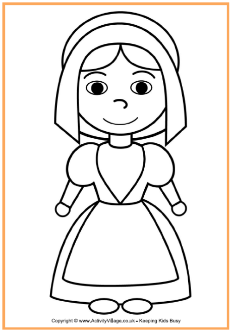 Pilgrim girl louring page thanksgiving loring pages loring pages for girls thanksgiving loring book