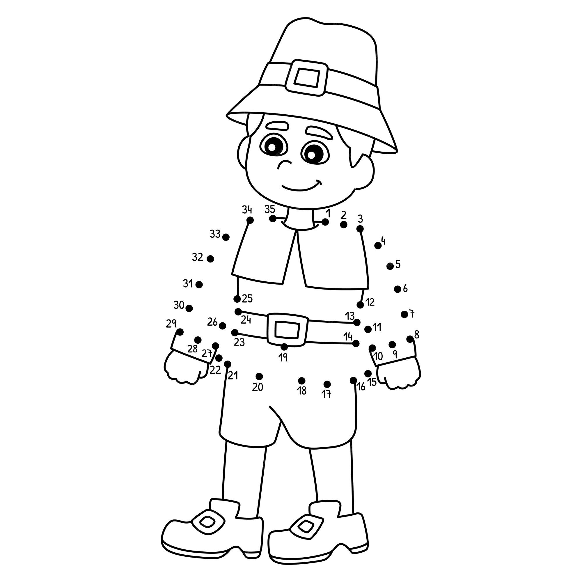 Premium vector dot to dot thanksgiving pilgrim boy coloring page