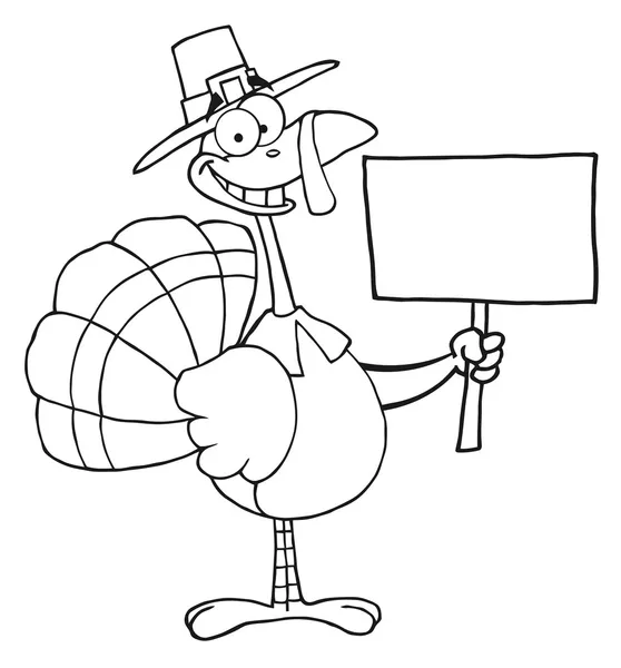 Coloring page outline thanksgiving pilgrim turkey bird holding blank sign stock illustration by hittoon