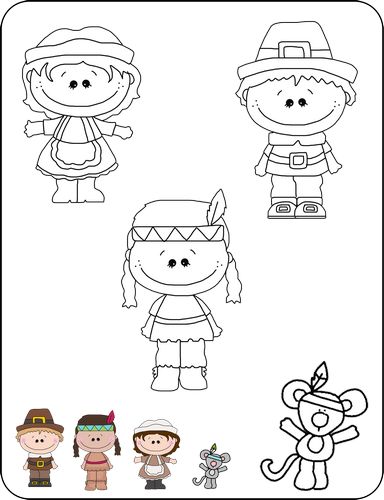 Pilgrims indians outlines â templates for thanksgiving