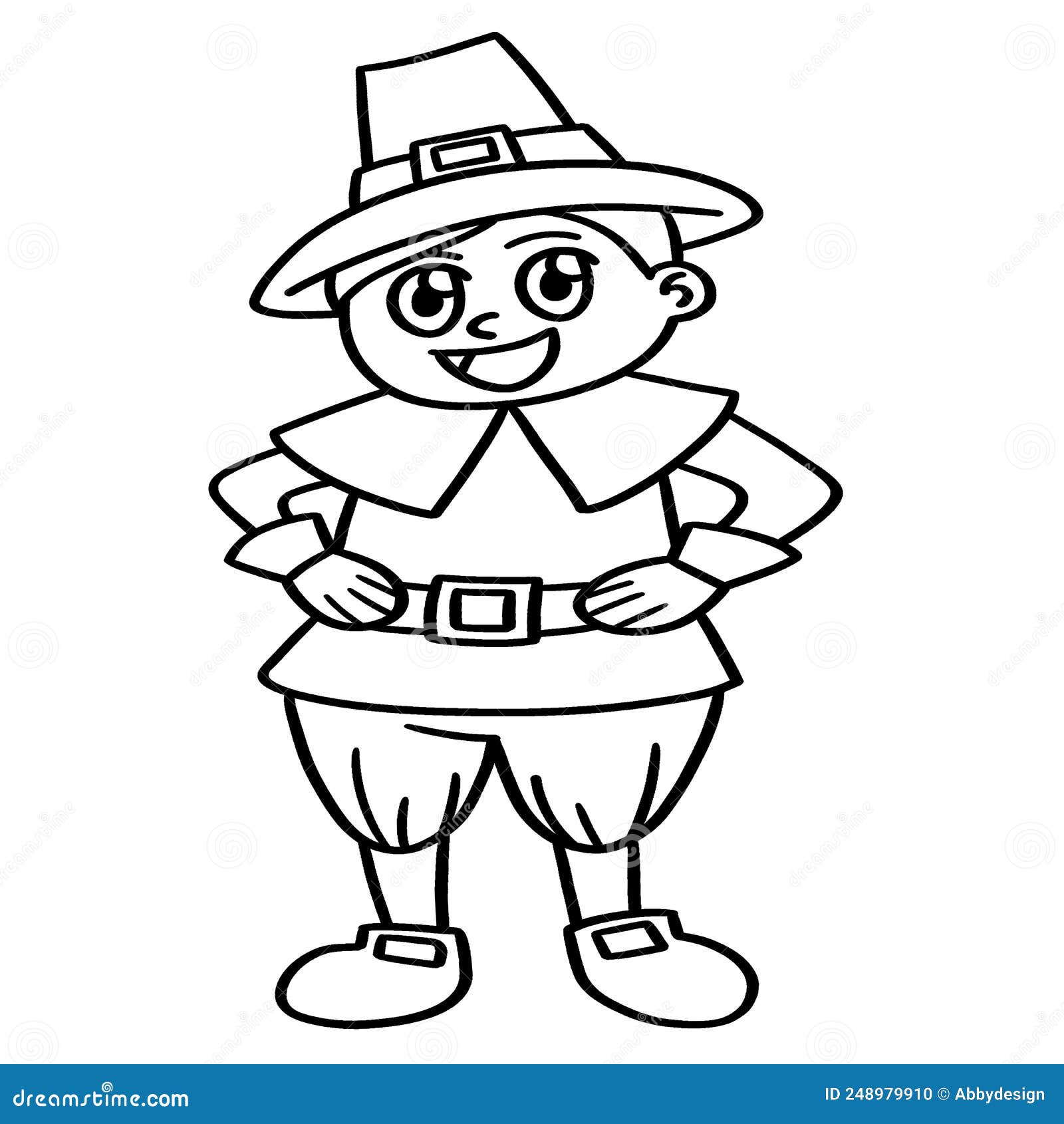 Thanksgiving pilgrim boy isolated coloring page stock vector
