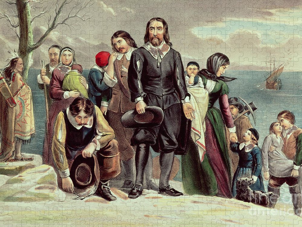 The landing of the pilgrims at plymouth jigsaw puzzle by currier and ives