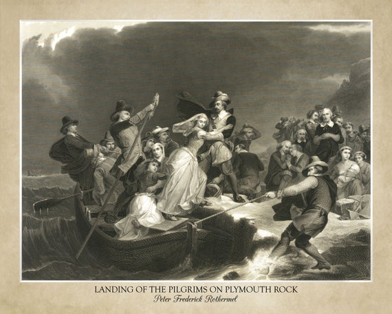 Landing of the pilgrims by peter frederick rothermel x print displaying the artists name and title does not include frame