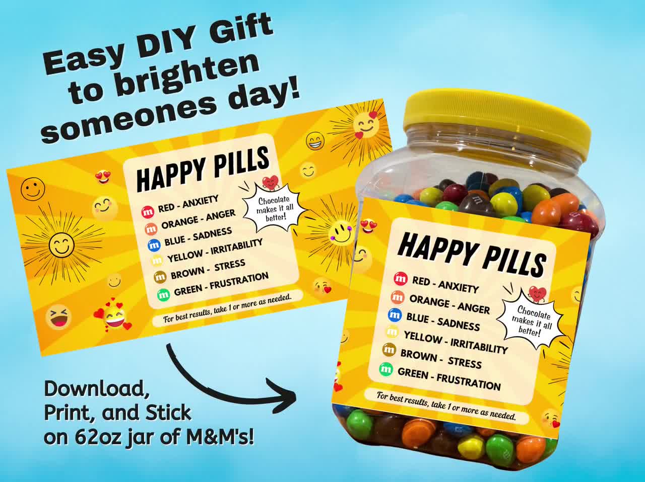 Happy pills printable label instant download easy gift