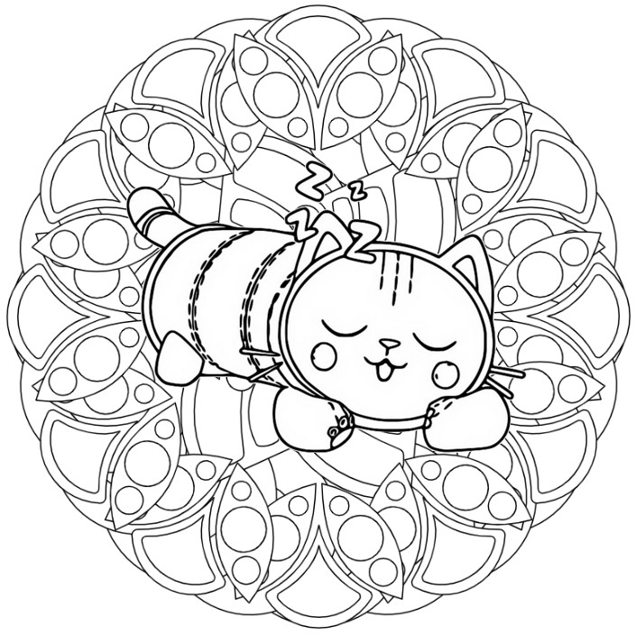Coloring page gabbys dollhouse mandalas pillow cat