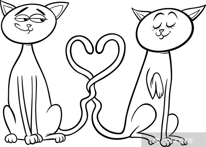 Throw pillow cats in love cartoon coloring page