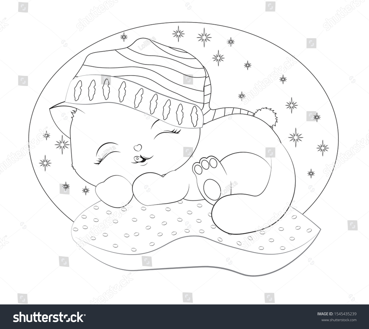 Coloring book sleepping black cat striped stock vector royalty free