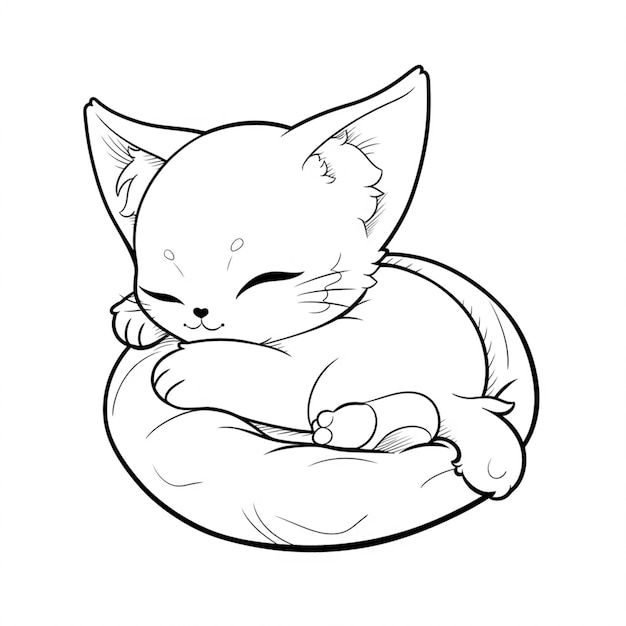 Premium ai image coloring pages of a cat sleeping on a pillow generative ai