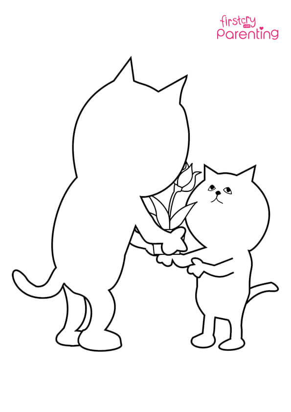 Ring bearer cat with ring pillow coloring page for kids