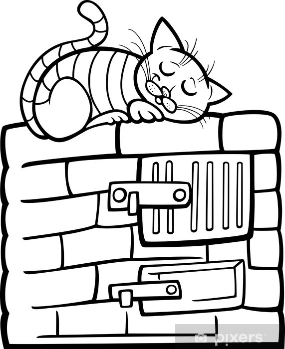Throw pillow cat on stove cartoon coloring page