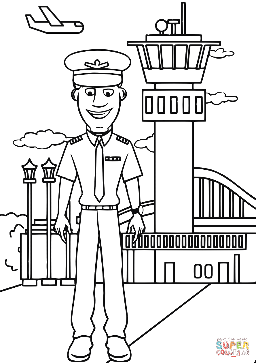 Pilot in airport coloring page free printable coloring pages