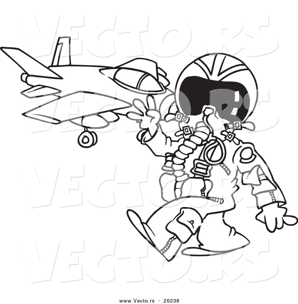 R of a cartoon fighter pilot near his jet