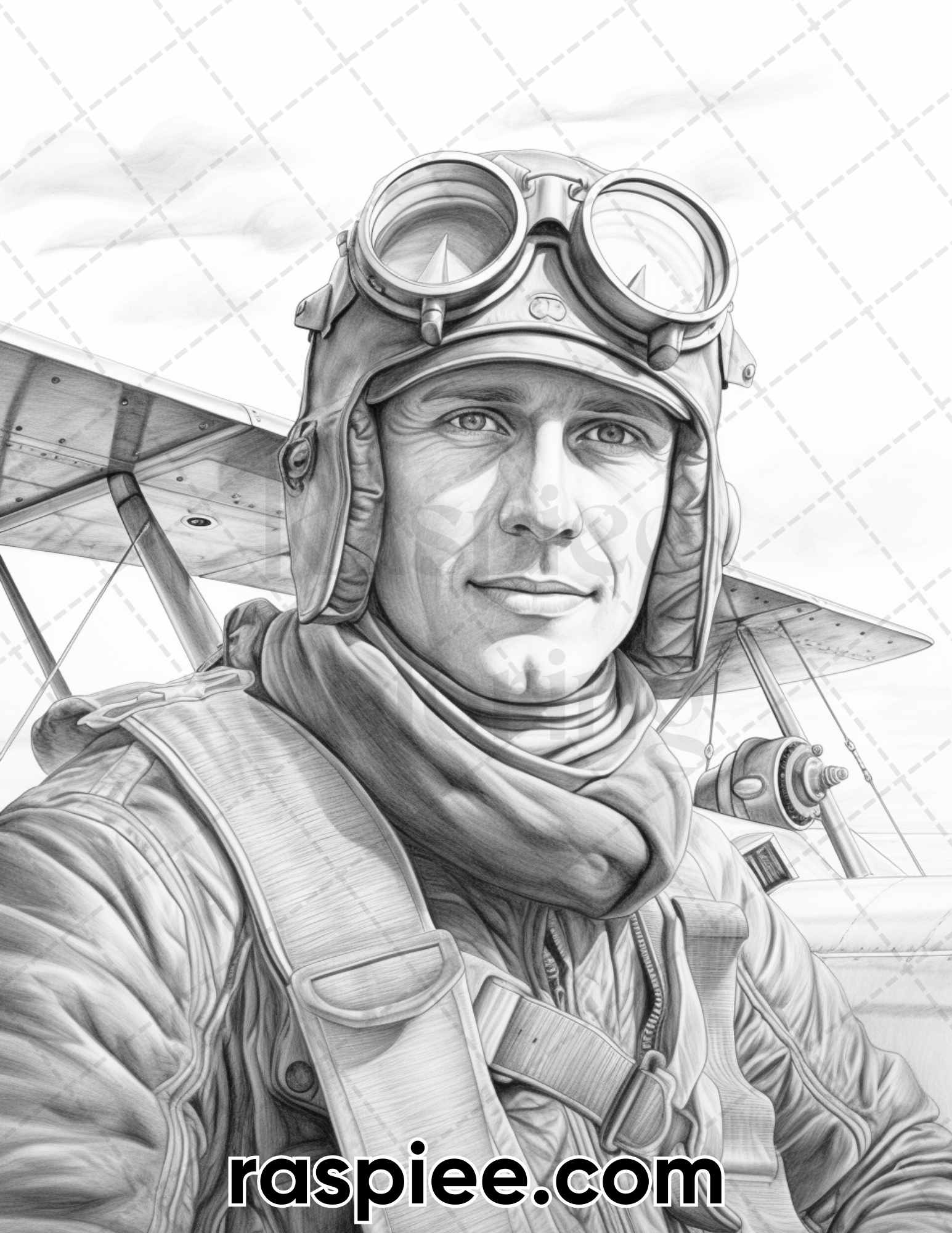 Vintage pilot portrait grayscale adult coloring pages printable pd â coloring