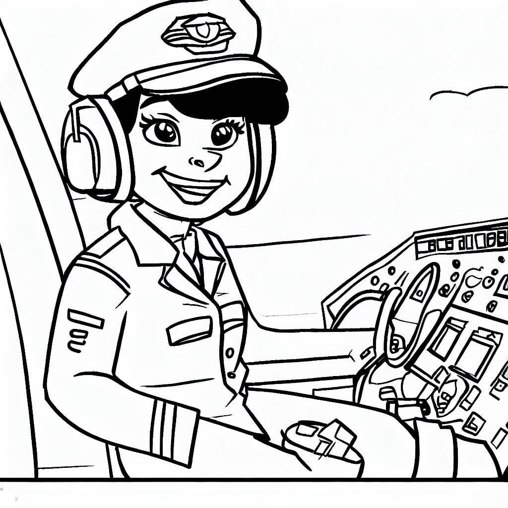 Happy pilot coloring page