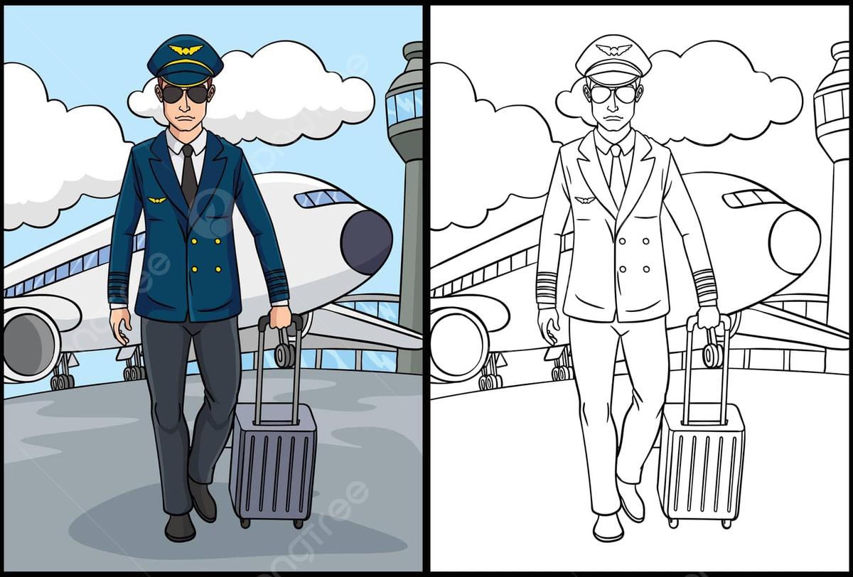 Aircraft pilot coloring page colored illustration pastime vector colouring vector pastime vector colouring png and vector with transparent background for free download