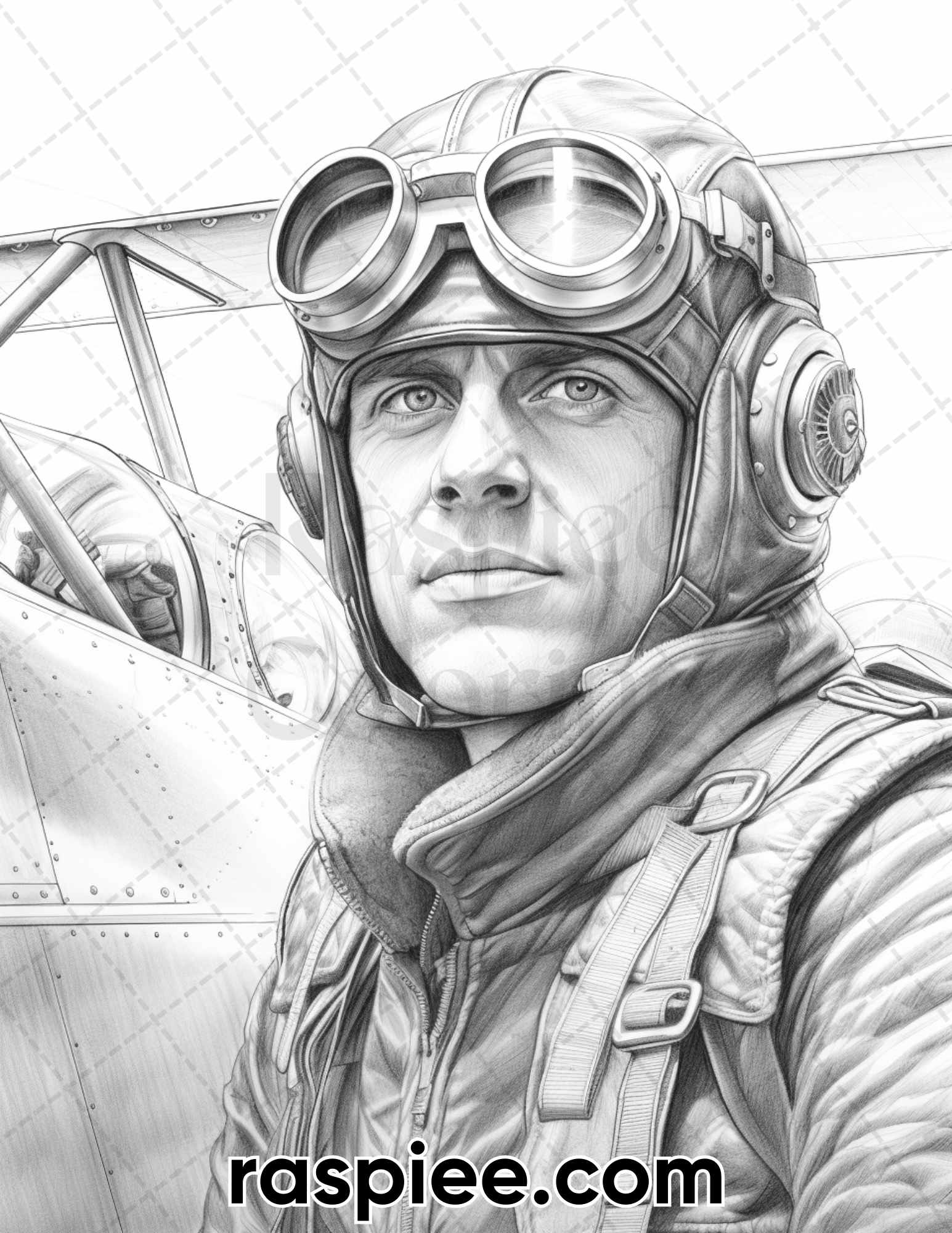 Vintage pilot portrait grayscale adult coloring pages printable pd â coloring