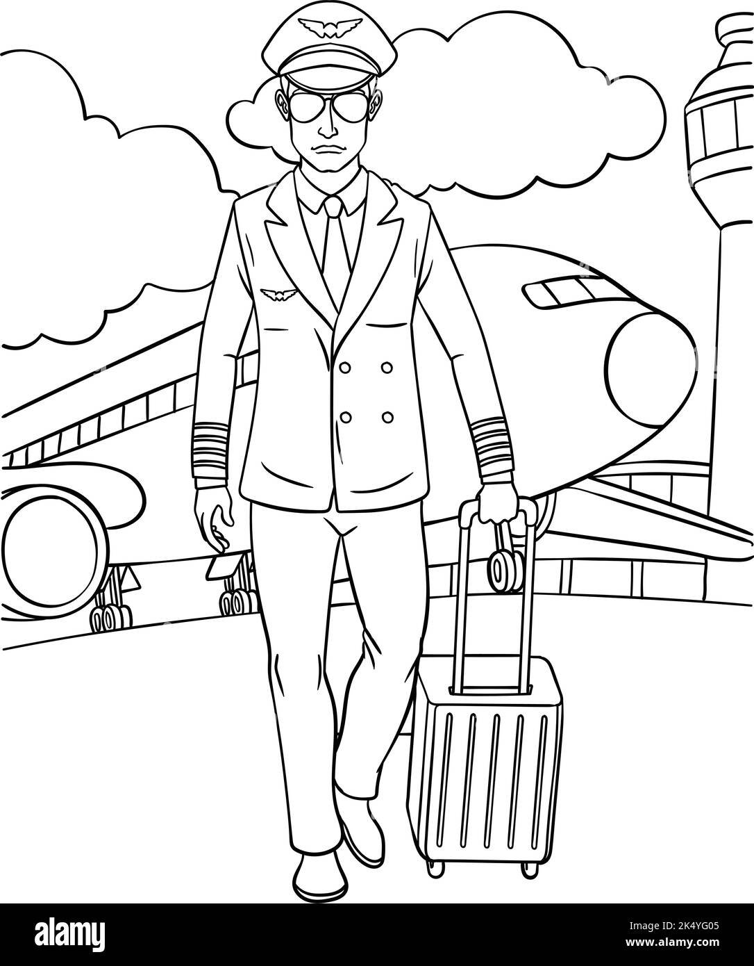 Aircraft pilot coloring page for kids stock vector image art