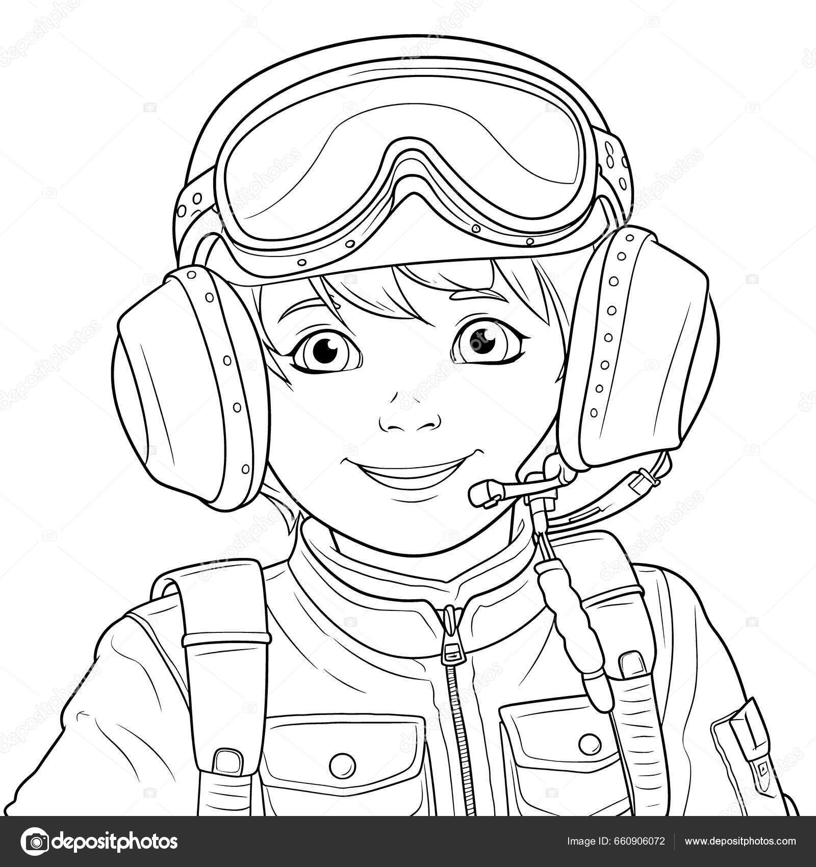 Pilot black white coloring pages kids simple lines cartoon style stock photo by george