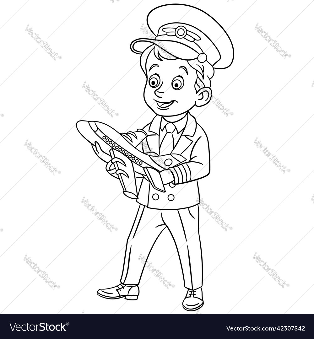 Pilot coloring page for kids royalty free vector image