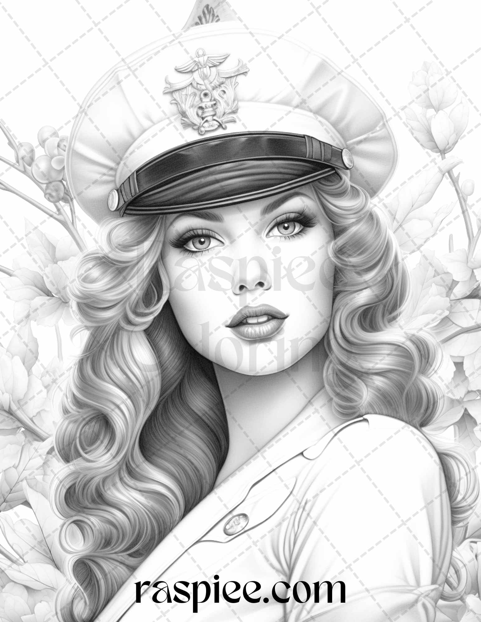 Sailor pin up girls grayscale coloring pages printable for adults â coloring