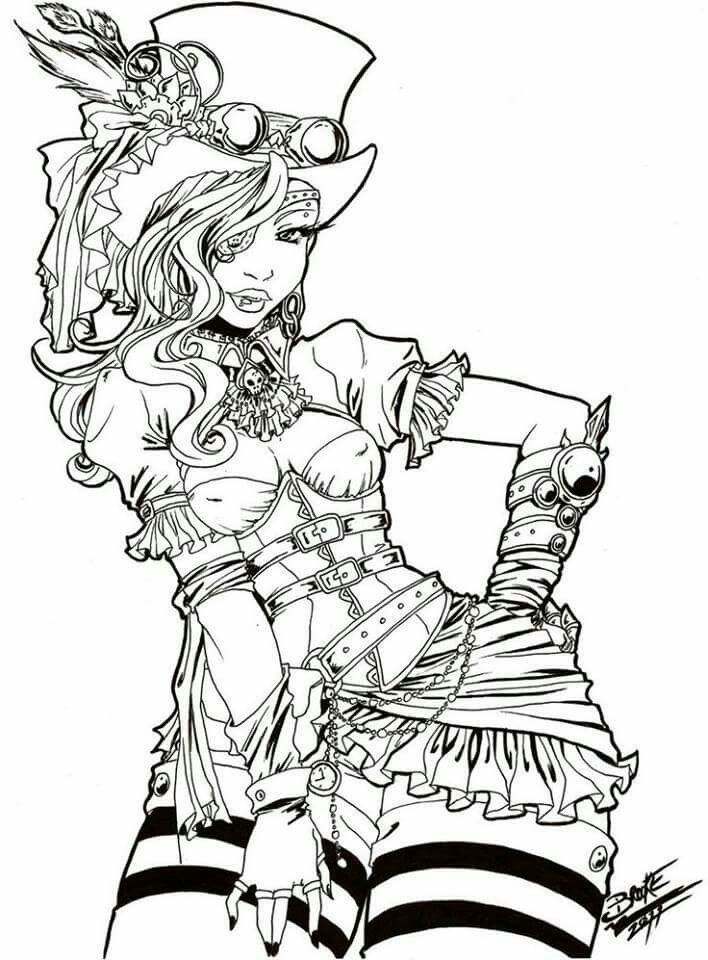 Pin up steampunk coloring adult coloring designs adult coloring