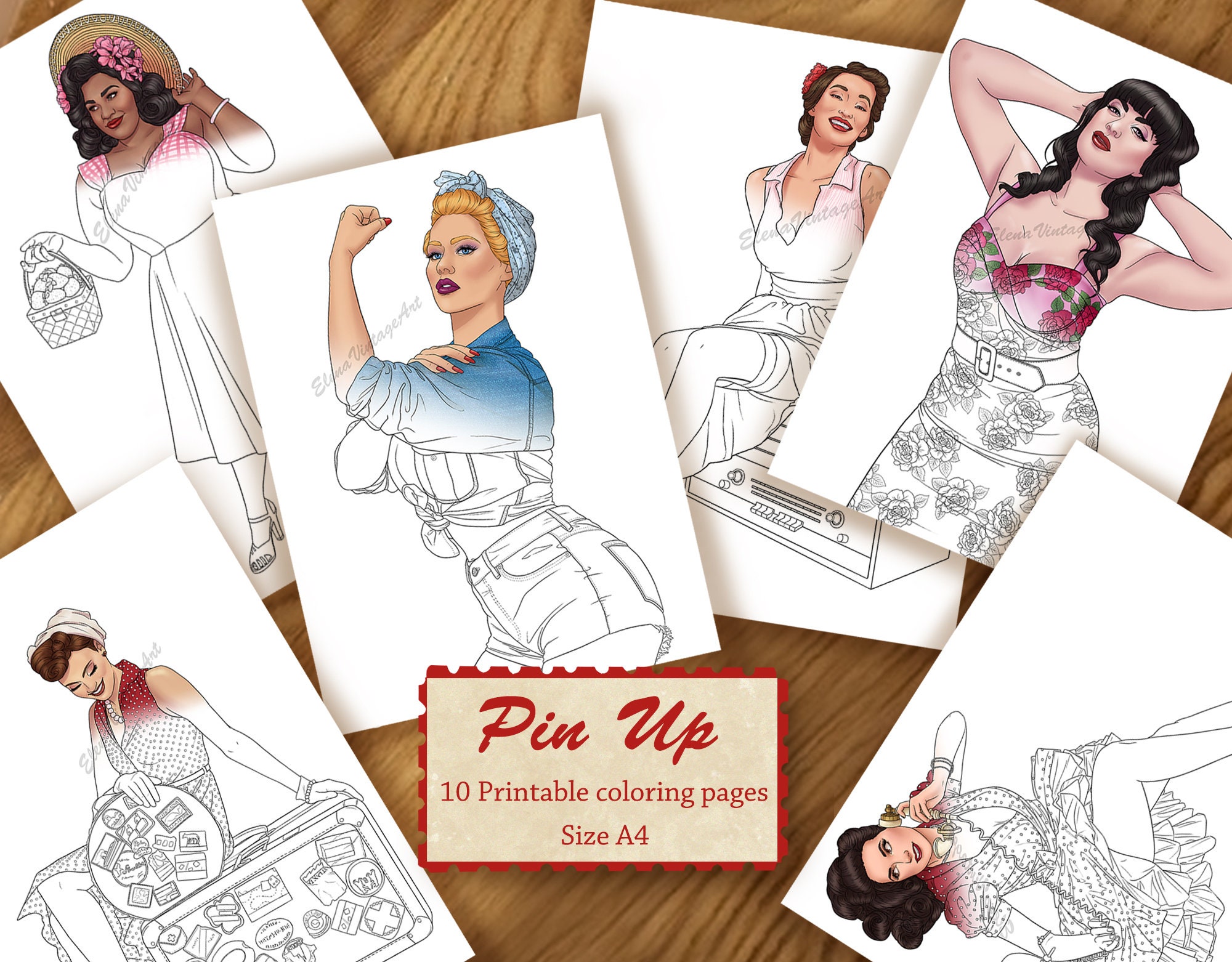 Pin up coloring pages adult coloring book pin up printable instant download pdf coloring page pin up coloring page