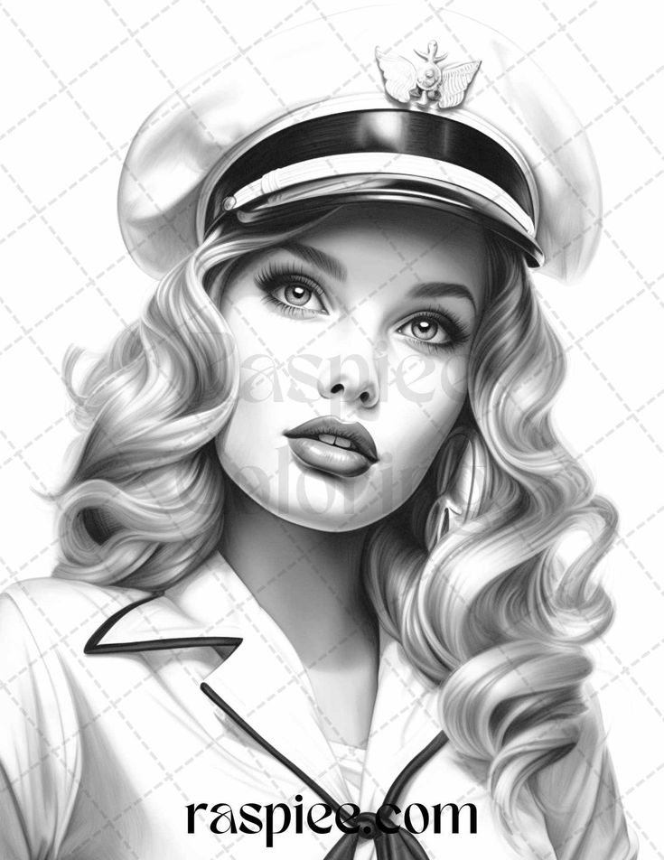 Sailor pin up girls grayscale coloring pages printable for adults grayscale coloring grayscale pin up girls