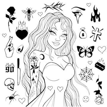 Premium vector beautiful girl line art