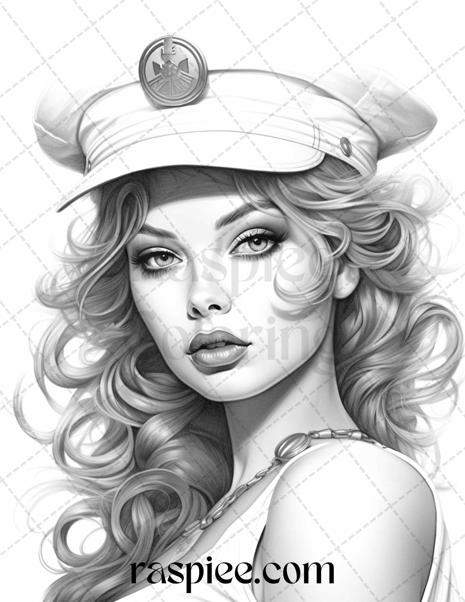Sailor pin up girls grayscale coloring pages printable for adults â coloring