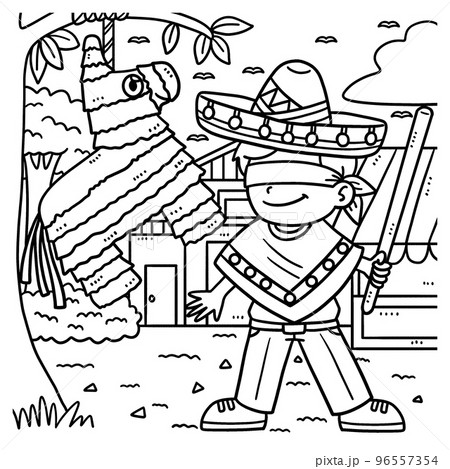 Cinco de mayo boy and pinata coloring page ãããããç æ