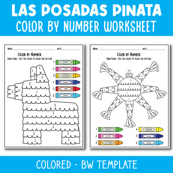 Las posadas pinata color by number sheets christmas coloring pages winter