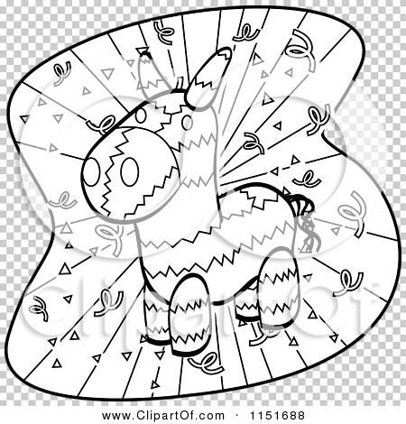 Cartoon clipart of a black and white donkey pinata and confetti