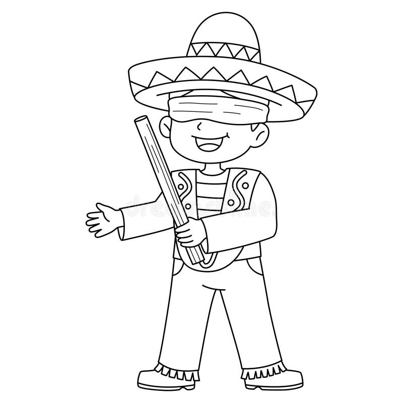 Mexican boy holding pinata stick isolated coloring stock vector