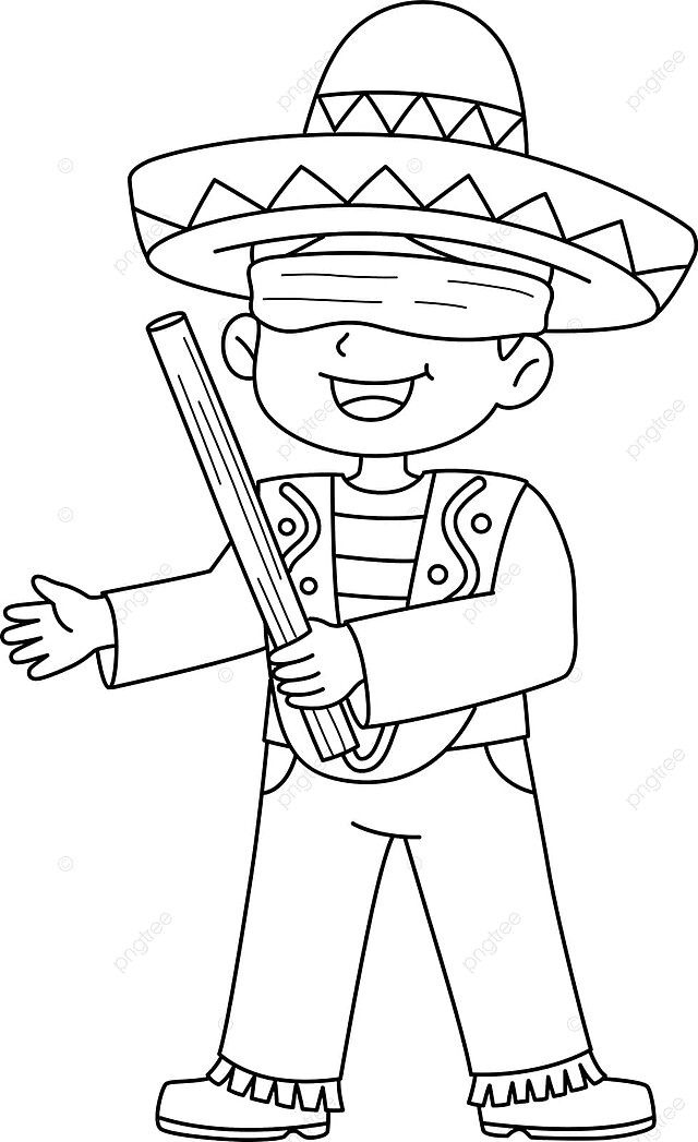 Mexican boy holding pinata stick isolated coloring kids colouring party vector kids colouring party png and vector with transparent background for free download