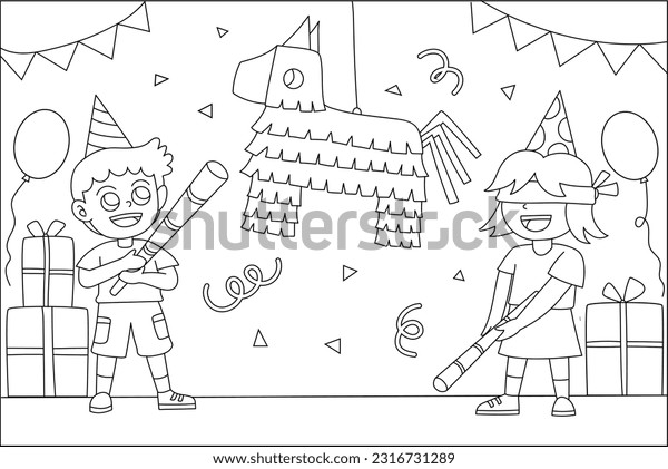 Pinata birthday party coloring page vector stock vector royalty free
