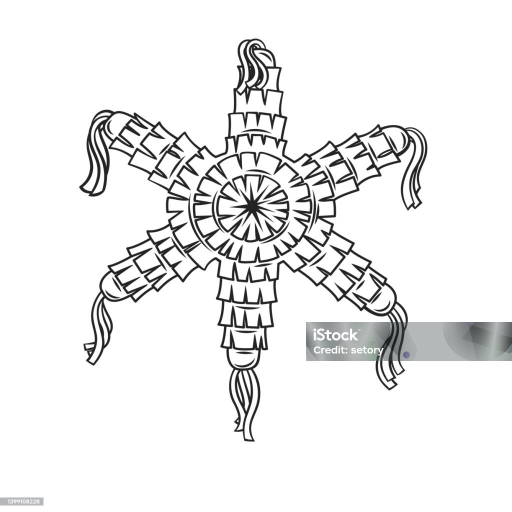 Mexican star pinata drawn outline icon stock illustration