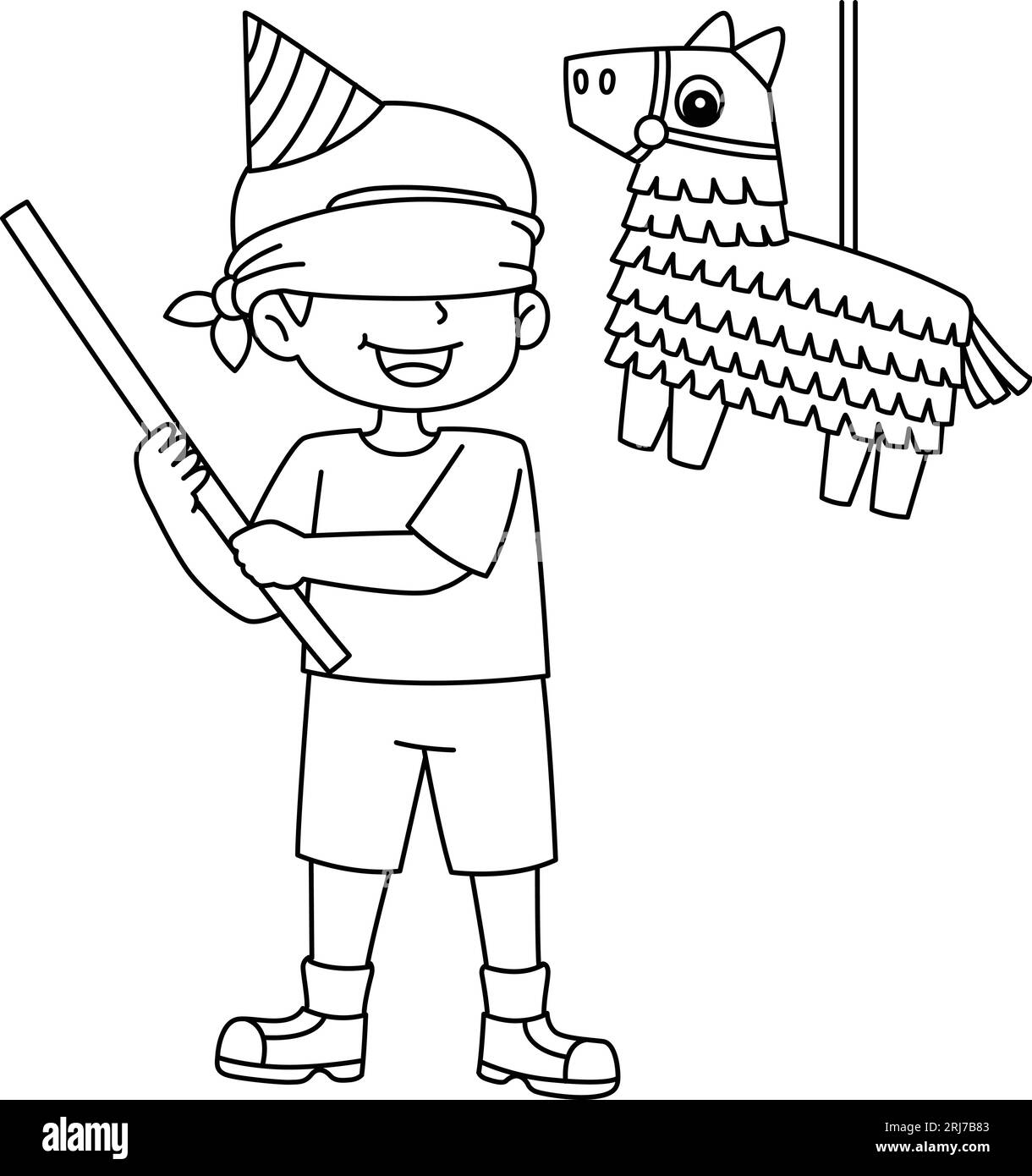 Happy birthday boy with pinata isolated coloring stock vector image art