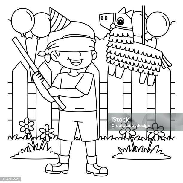 Cinco de mayo pinata coloring page for kids stock illustration
