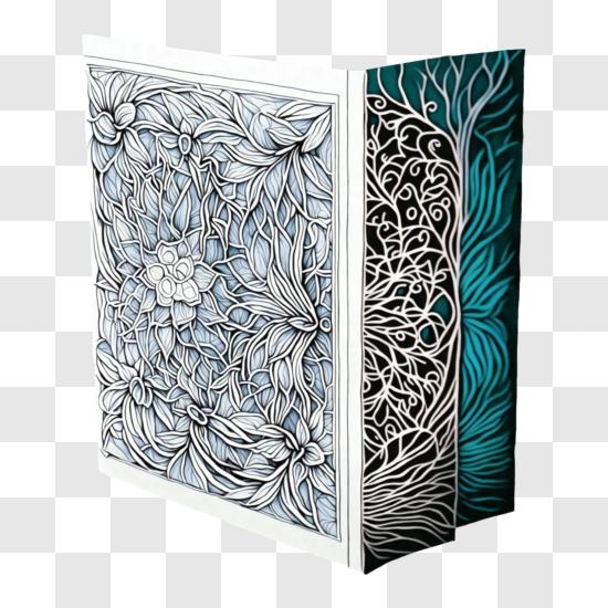 Download intricate floral coloring book page in shades of blue green and purple png online