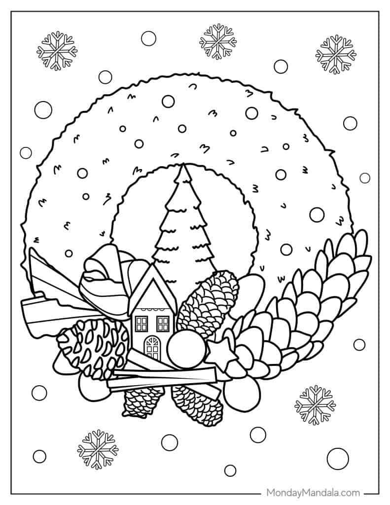 Christmas wreath coloring pages free pdf printables