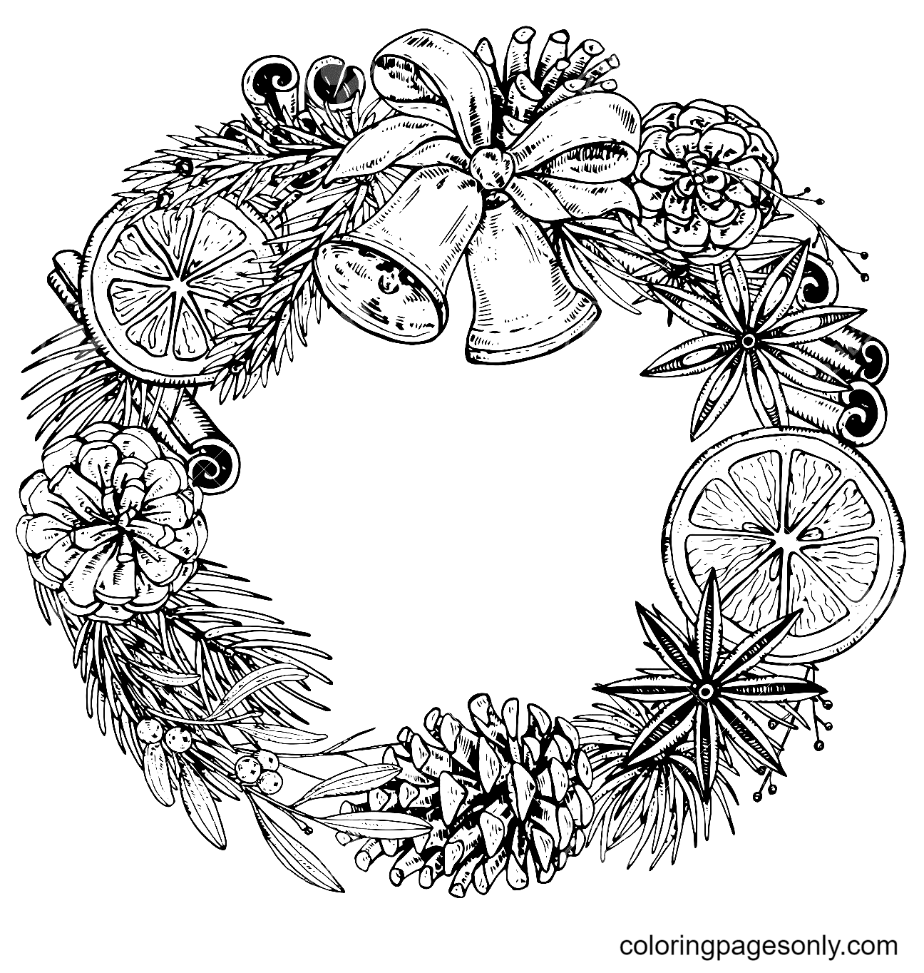 Christmas wreath coloring pages printable for free download