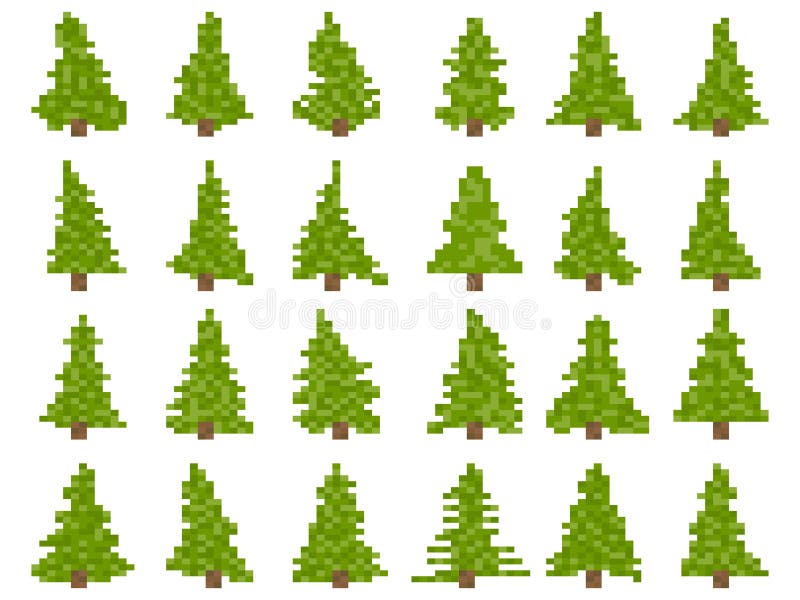 Set green pixel tree stock illustrations â set green pixel tree stock illustrations vectors clipart